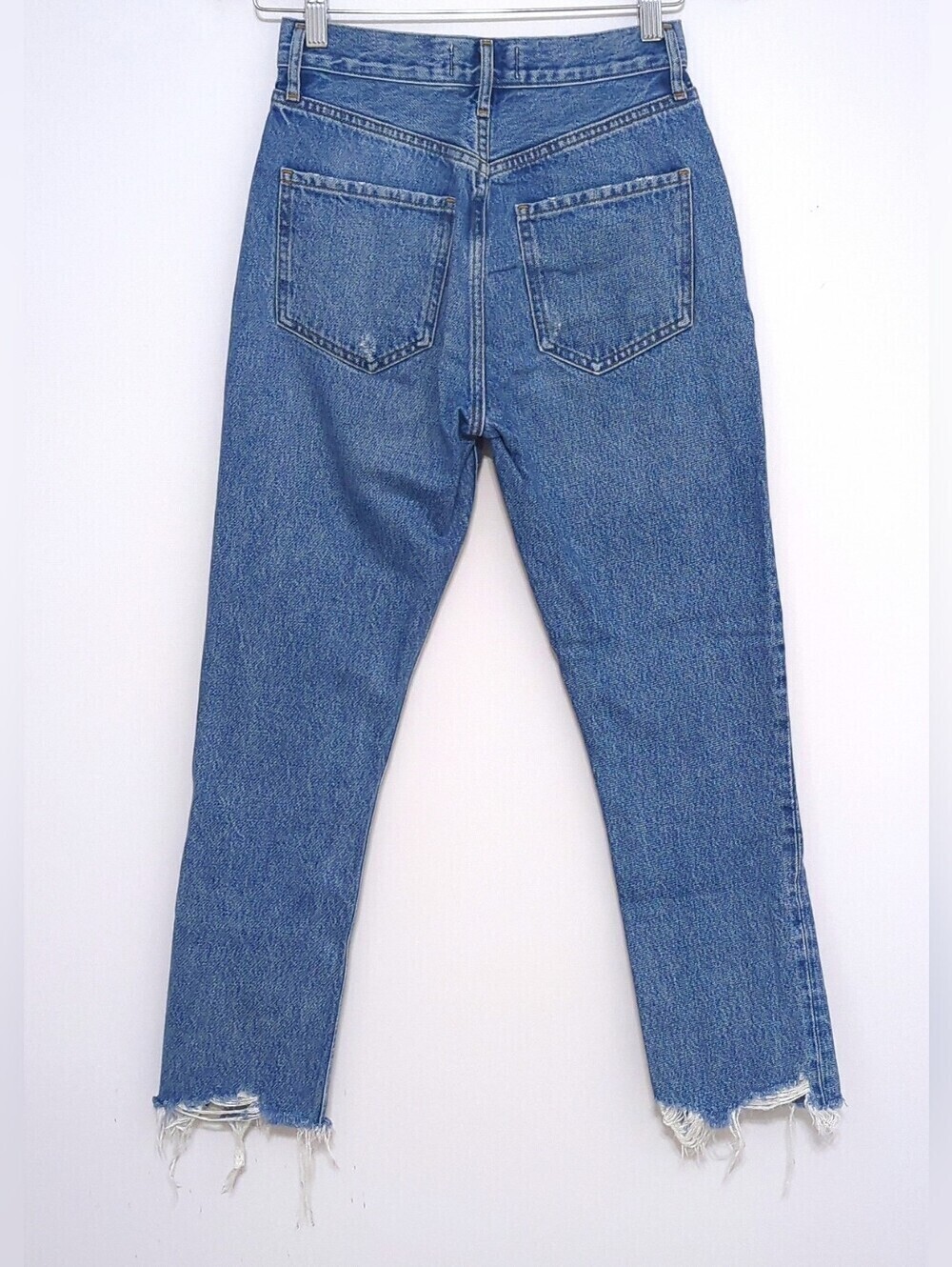 AGOLDE Riley High Rise Straight Crop Jeans 24 Medium Wash Raw Hem Button Fly - Picture 3 of 7